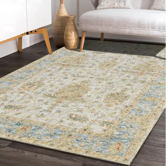 Ivory And Blue Wool Abstract Hand Tufted Square Rug Photo 6
