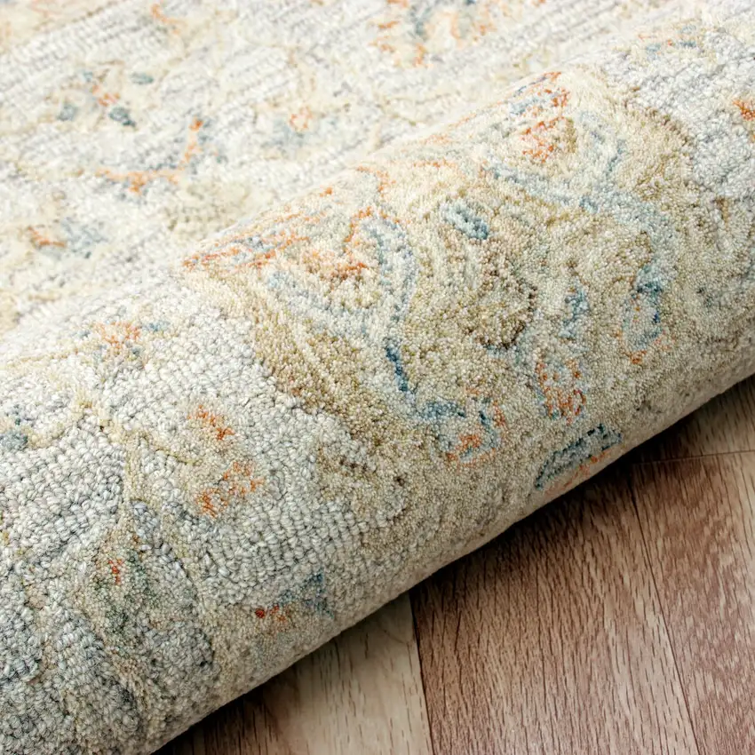 Ivory And Blue Wool Abstract Hand Tufted Square Rug Photo 9