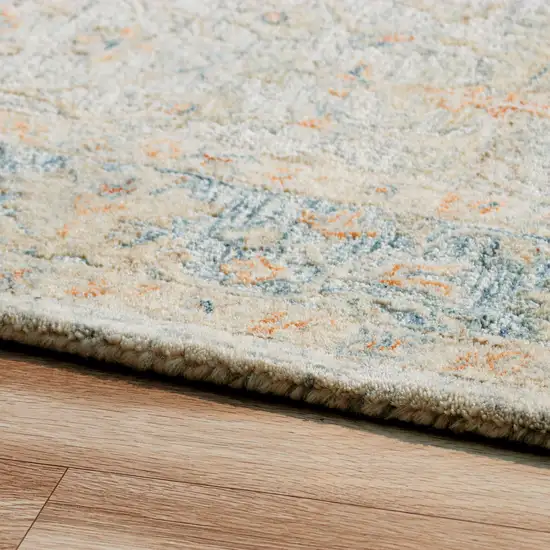 Ivory And Blue Wool Abstract Hand Tufted Square Rug Photo 8