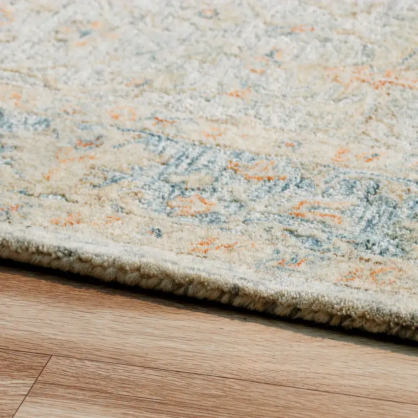 Ivory And Blue Wool Abstract Hand Tufted Square Rug Photo 8