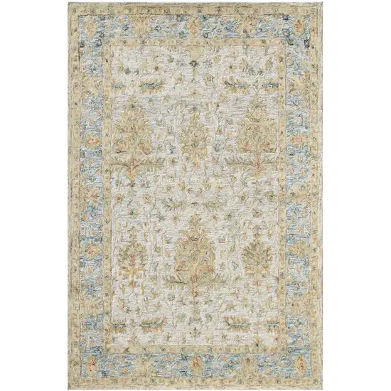 Ivory And Blue Wool Abstract Hand Tufted Square Rug Photo 2