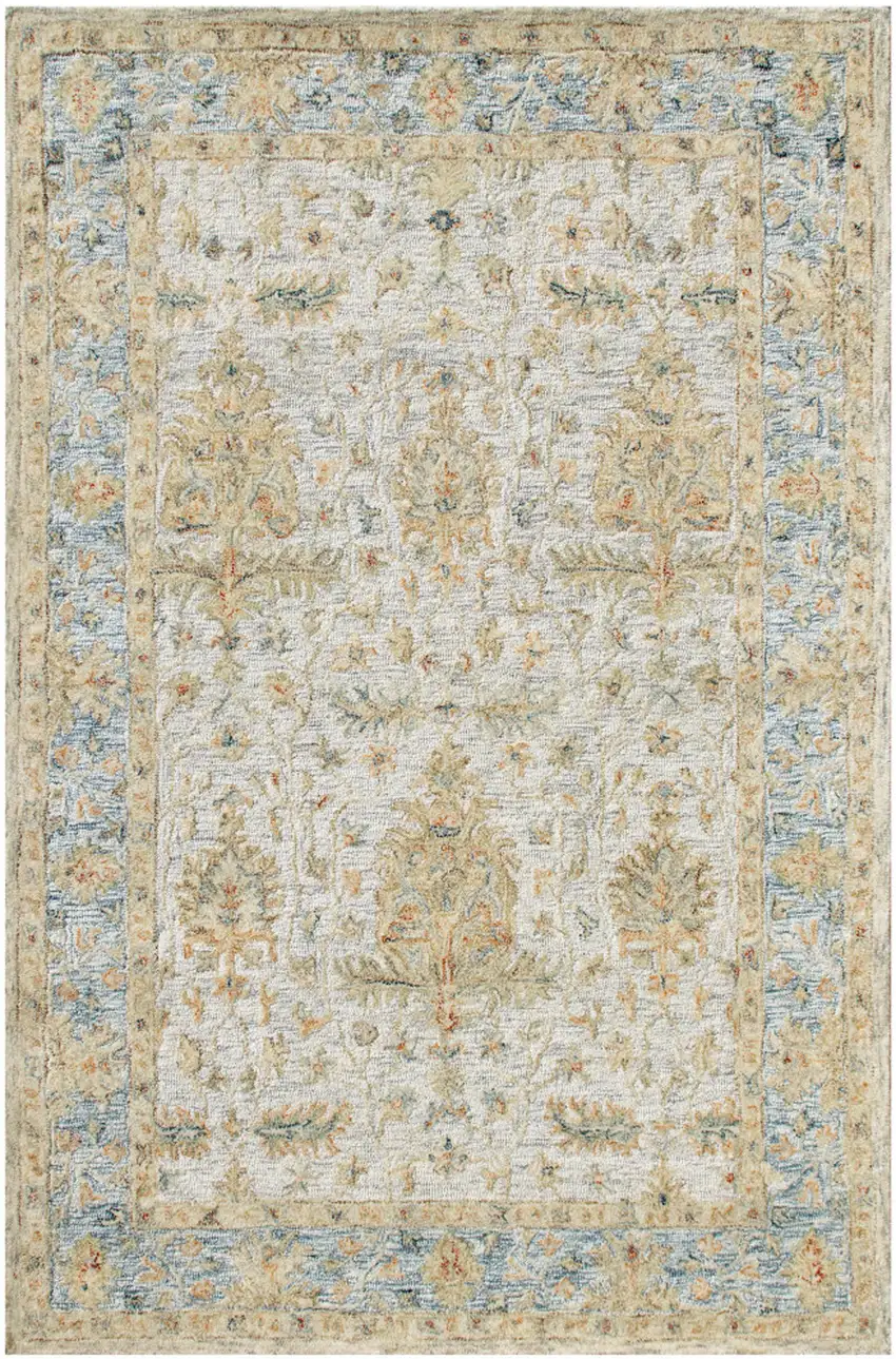 Ivory And Blue Wool Abstract Hand Tufted Square Rug Photo 2