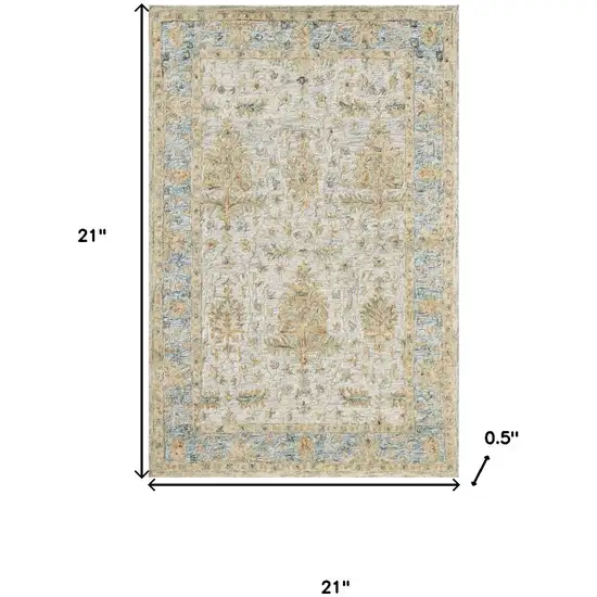 Ivory And Blue Wool Abstract Hand Tufted Square Rug Photo 3