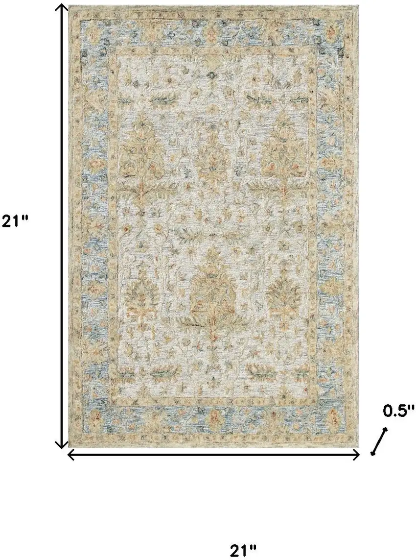 Ivory And Blue Wool Abstract Hand Tufted Square Rug Photo 3
