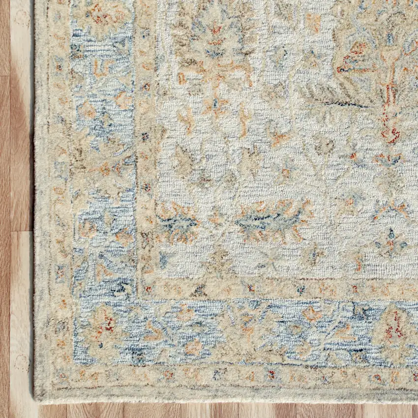 Ivory And Blue Wool Abstract Hand Tufted Square Rug Photo 9