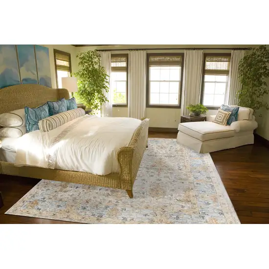 Ivory And Blue Wool Abstract Hand Tufted Square Rug Photo 7