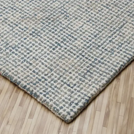 Ivory And Blue Wool Checkered Hand Tufted Square Rug Photo 8