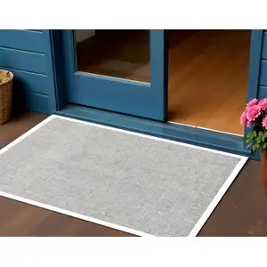 Photo of Ivory And Blue Wool Checkered Hand Tufted Square Rug