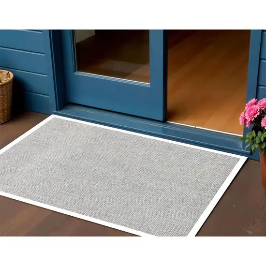 Ivory And Blue Wool Checkered Hand Tufted Square Rug Photo 1