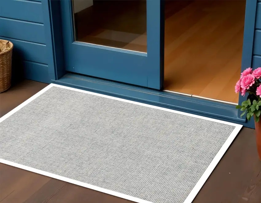 Ivory And Blue Wool Checkered Hand Tufted Square Rug Photo 1