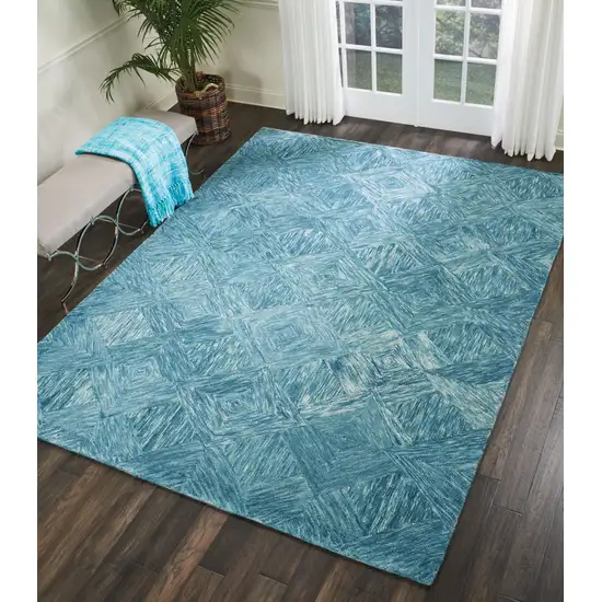 Ivory And Blue Wool Geometric Area Rug Photo 5