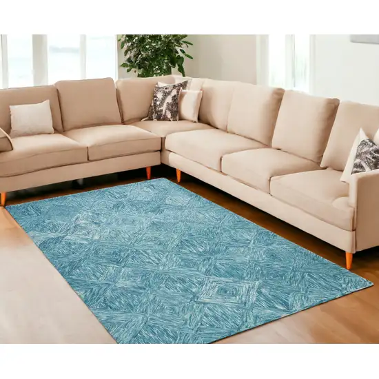 Ivory And Blue Wool Geometric Area Rug Photo 1