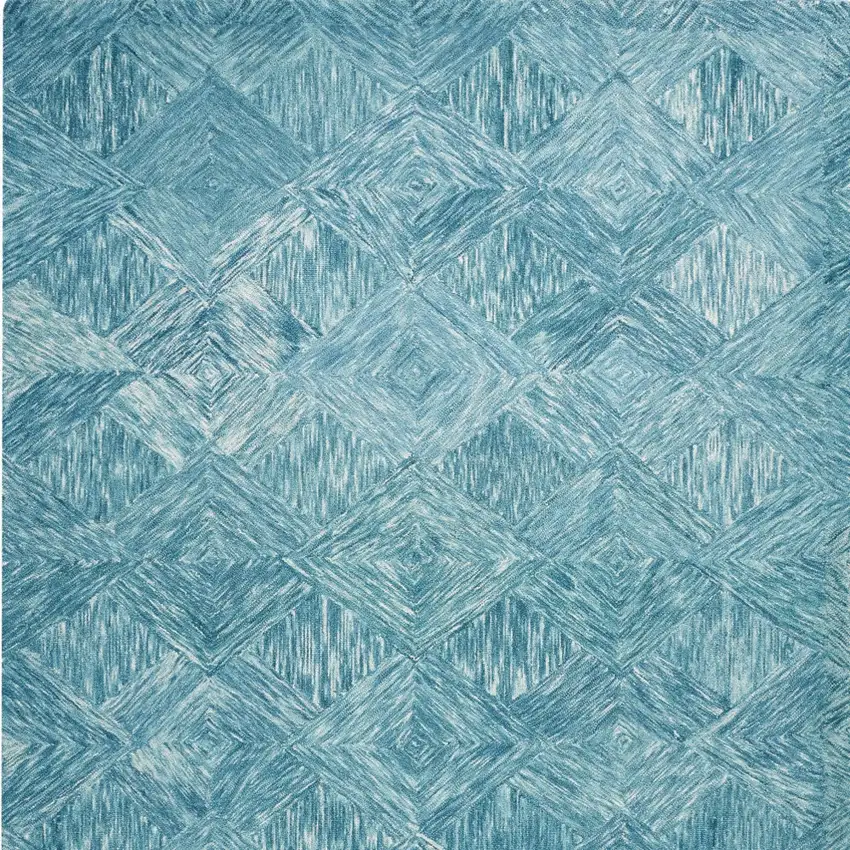 Ivory And Blue Wool Geometric Area Rug Photo 8