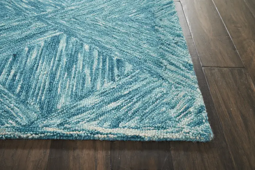 Ivory And Blue Wool Geometric Area Rug Photo 9