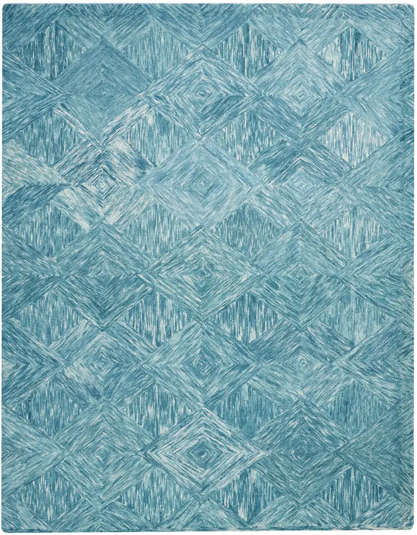 Ivory And Blue Wool Geometric Area Rug Photo 6