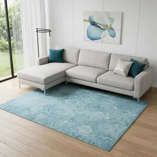 Ivory And Blue Wool Geometric Area Rug Photo 1