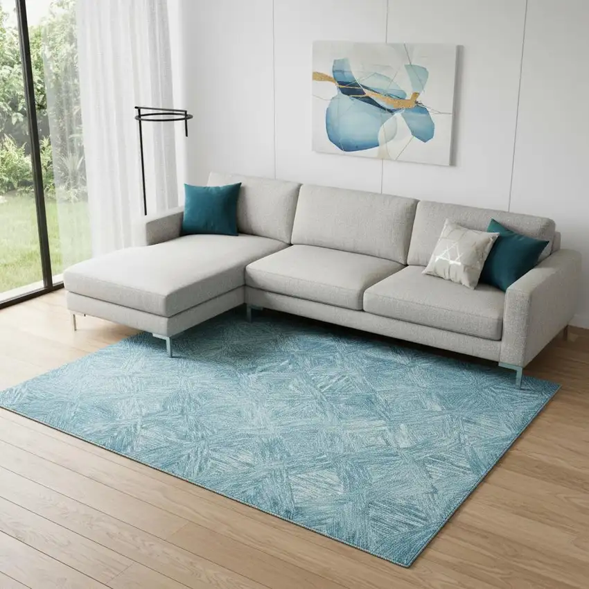 Ivory And Blue Wool Geometric Area Rug Photo 1