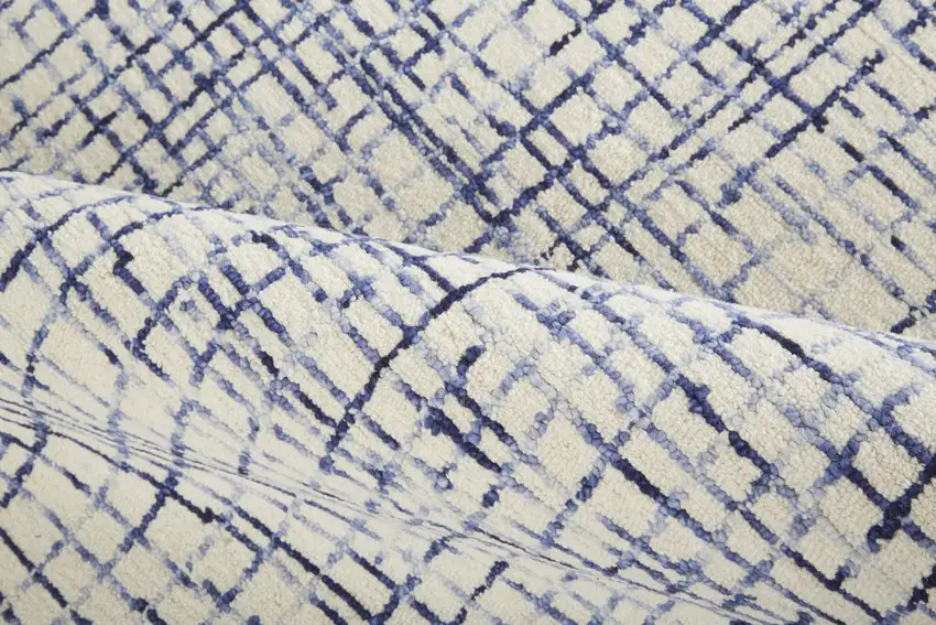 Ivory And Blue Wool Plaid Tufted Handmade Stain Resistant Area Rug Photo 9