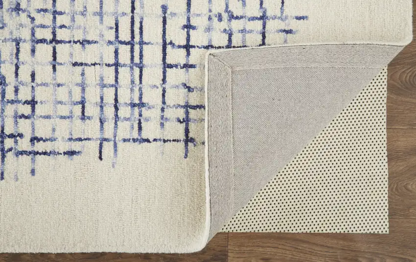 Ivory And Blue Wool Plaid Tufted Handmade Stain Resistant Area Rug Photo 3