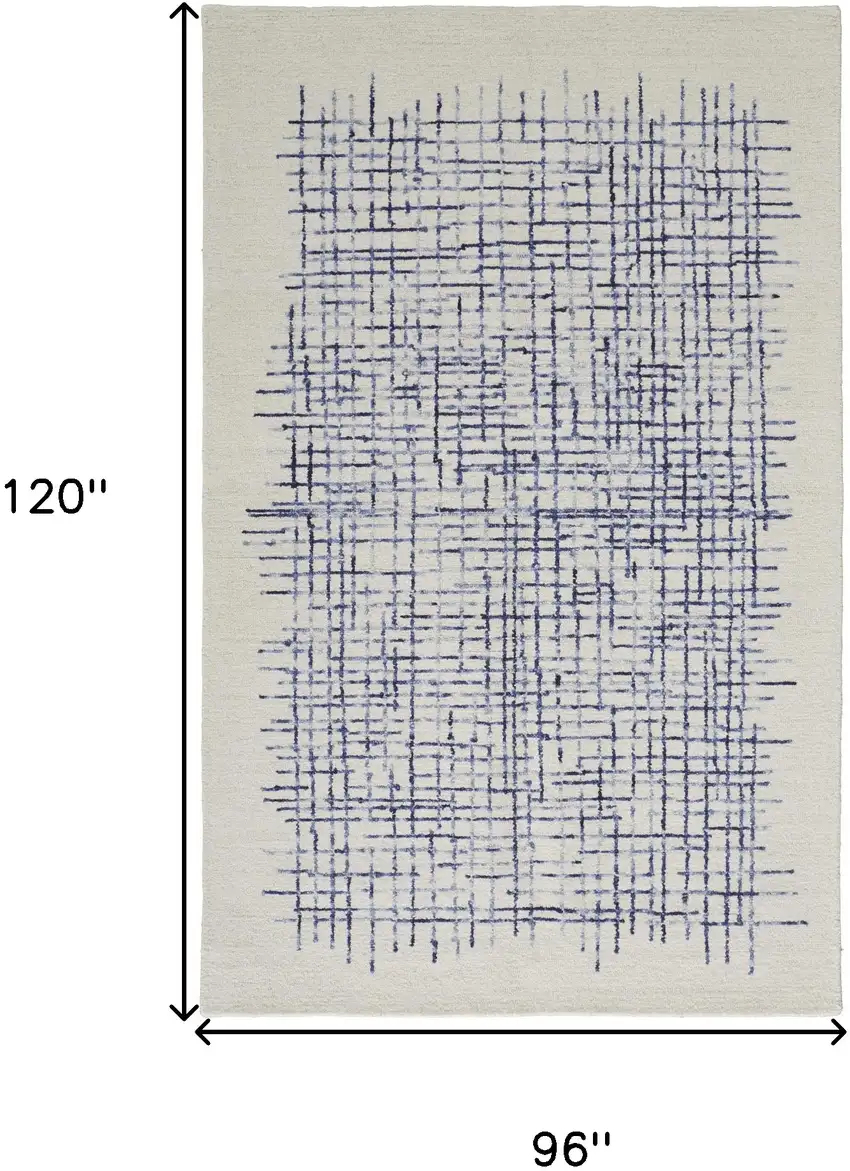Ivory And Blue Wool Plaid Tufted Handmade Stain Resistant Area Rug Photo 10