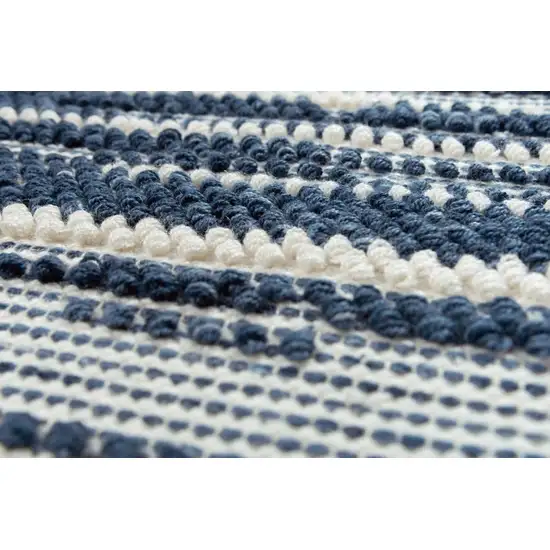 Ivory And Blue Wool Striped Hand Woven Area Rug Photo 4