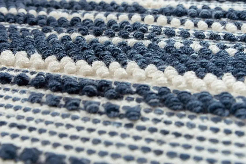 Ivory And Blue Wool Striped Hand Woven Area Rug Photo 4