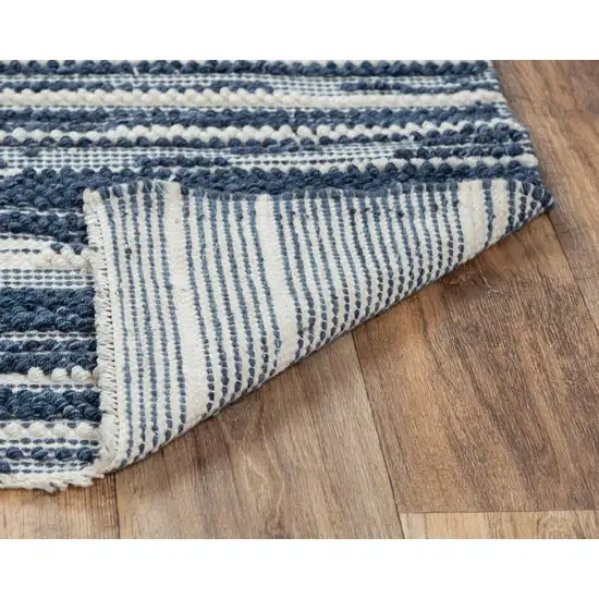 Ivory And Blue Wool Striped Hand Woven Area Rug Photo 7