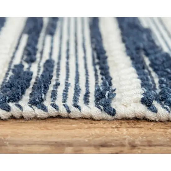 Ivory And Blue Wool Striped Hand Woven Area Rug Photo 6