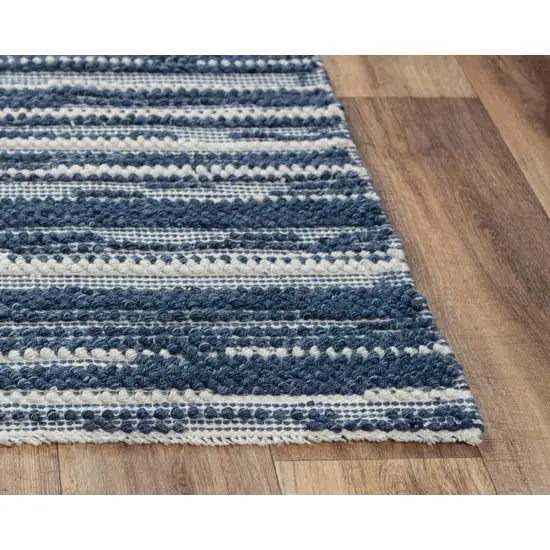 Ivory And Blue Wool Striped Hand Woven Area Rug Photo 3