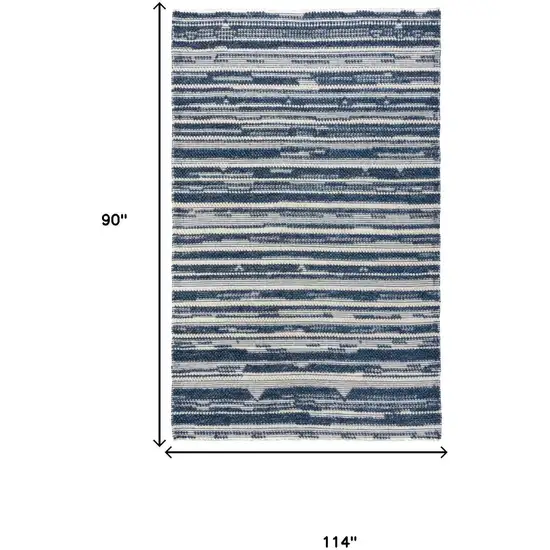Ivory And Blue Wool Striped Hand Woven Area Rug Photo 8