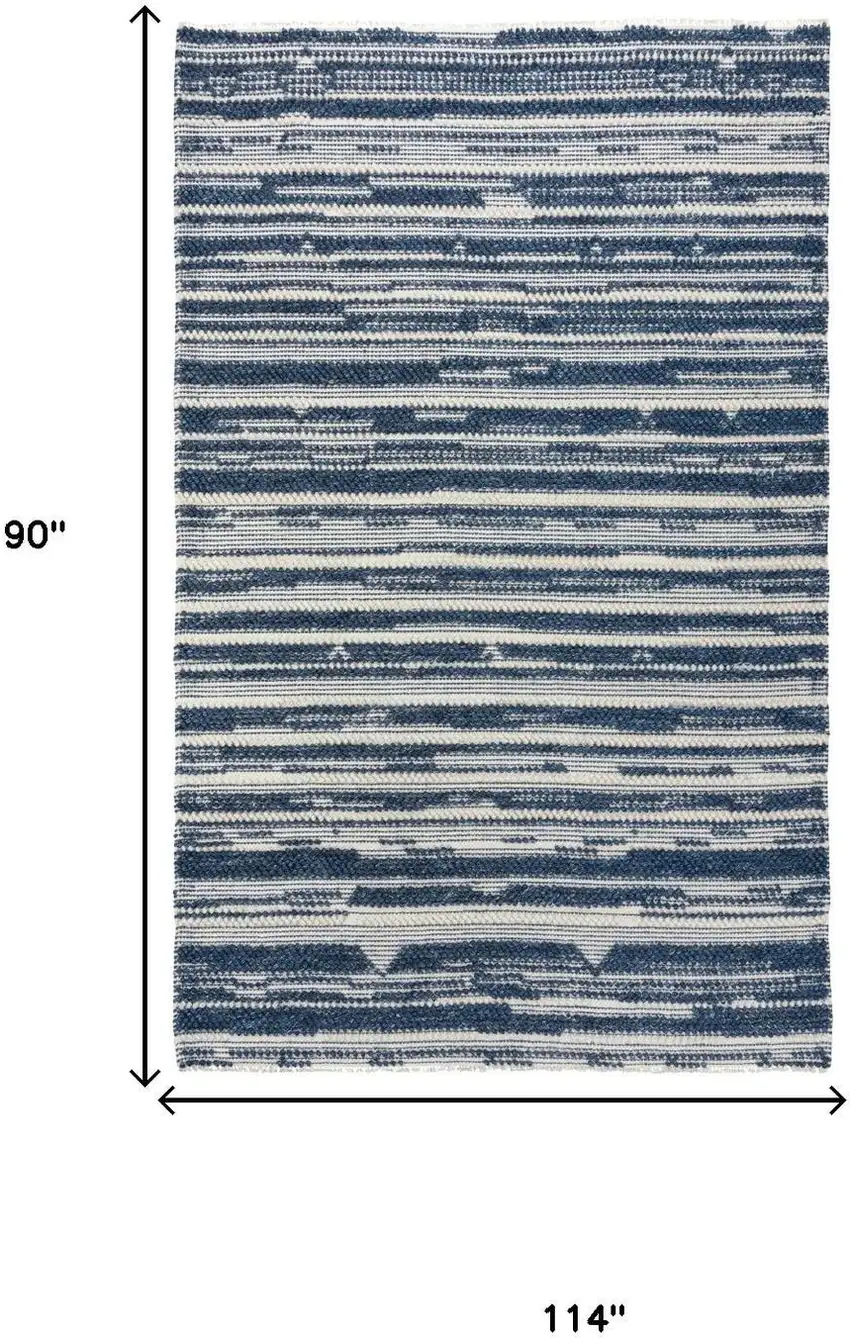 Ivory And Blue Wool Striped Hand Woven Area Rug Photo 8