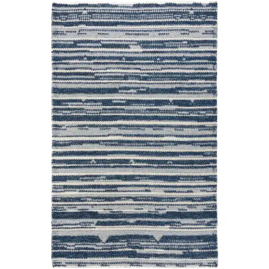 Ivory And Blue Wool Striped Hand Woven Area Rug Photo 2