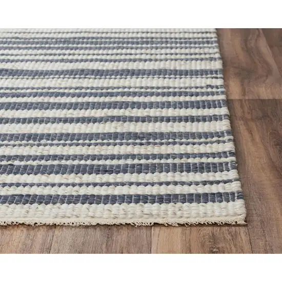 Ivory And Blue Wool Striped Hand Woven Area Rug Photo 3