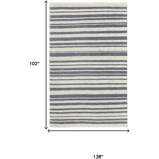Ivory And Blue Wool Striped Hand Woven Area Rug Photo 7
