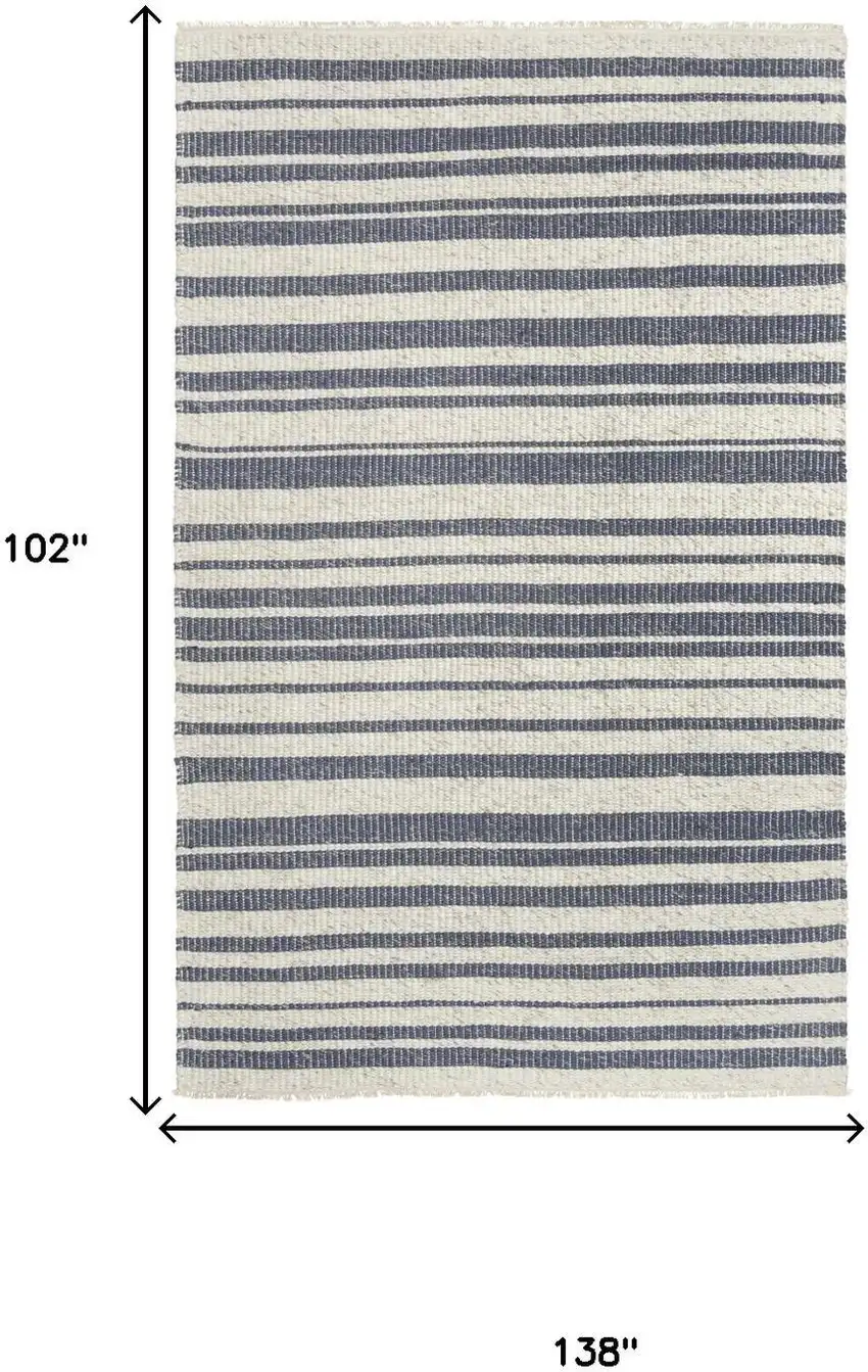 Ivory And Blue Wool Striped Hand Woven Area Rug Photo 7