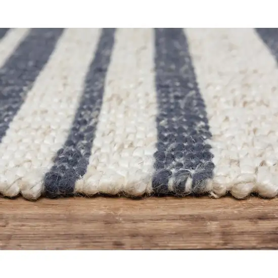 Ivory And Blue Wool Striped Hand Woven Area Rug Photo 6