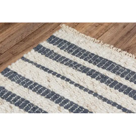 Ivory And Blue Wool Striped Hand Woven Area Rug Photo 5
