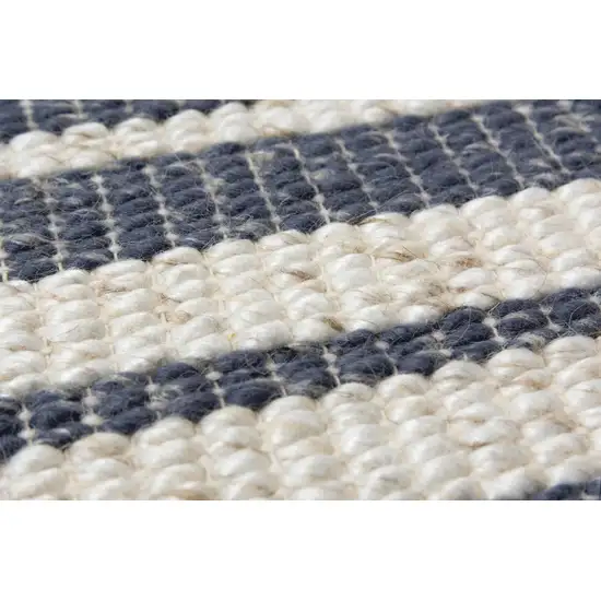 Ivory And Blue Wool Striped Hand Woven Area Rug Photo 4