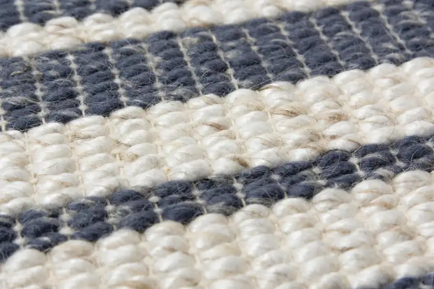 Ivory And Blue Wool Striped Hand Woven Area Rug Photo 4