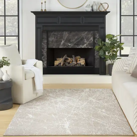 Ivory And Brown Abstract Area Rug Photo 4