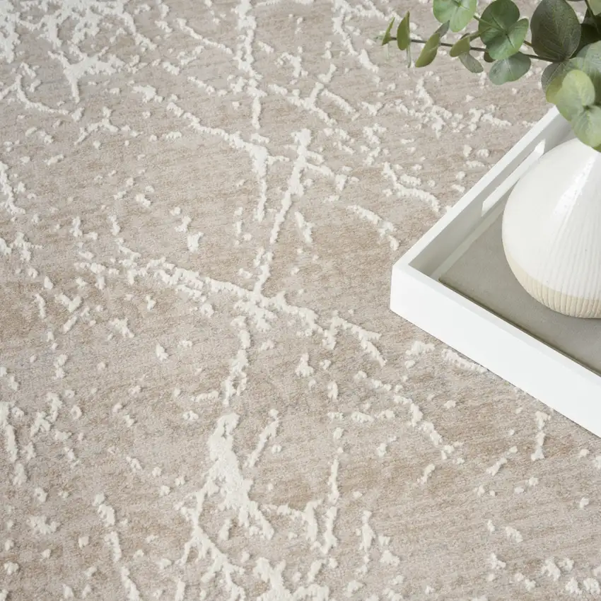 Ivory And Brown Abstract Area Rug Photo 9