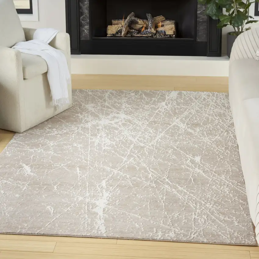 Ivory And Brown Abstract Area Rug Photo 3
