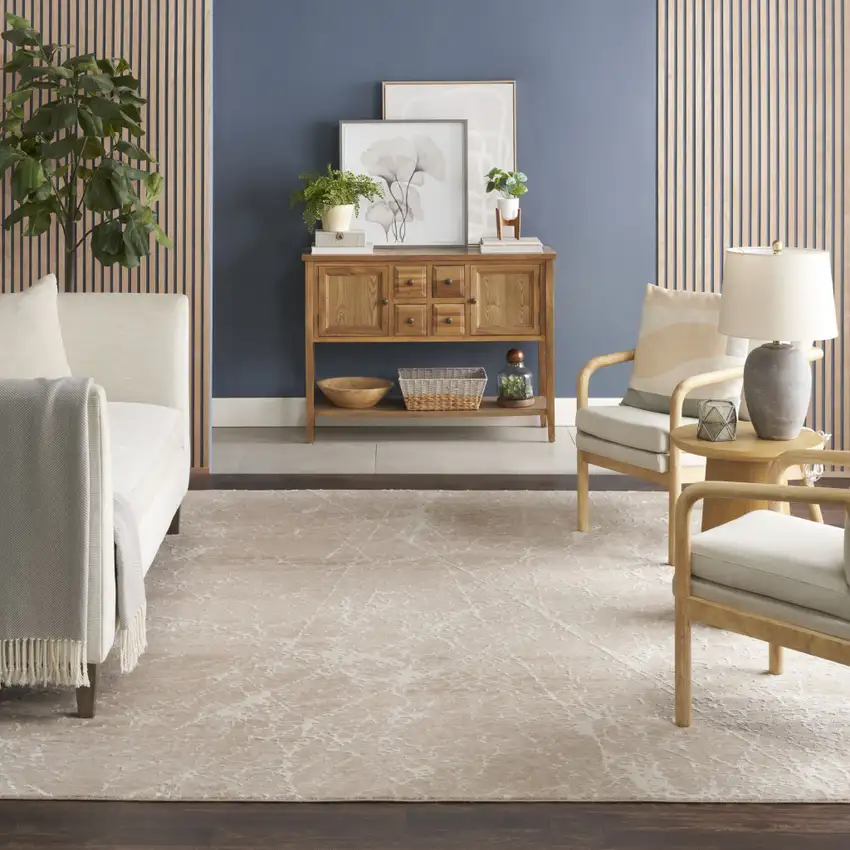 Ivory And Brown Abstract Area Rug Photo 4