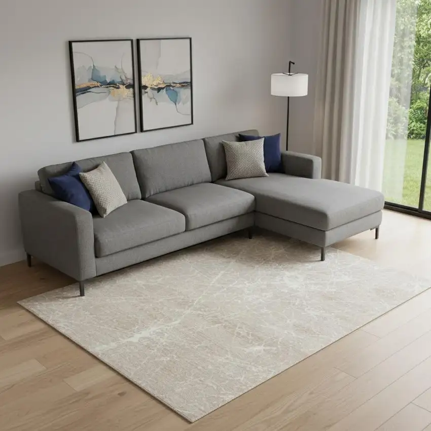 Ivory And Brown Abstract Area Rug Photo 1