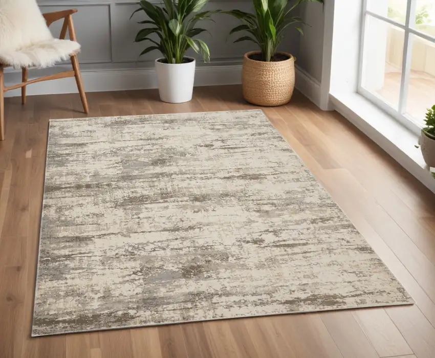 Brown and Ivory Abstract Non Skid Area Rug Photo 1