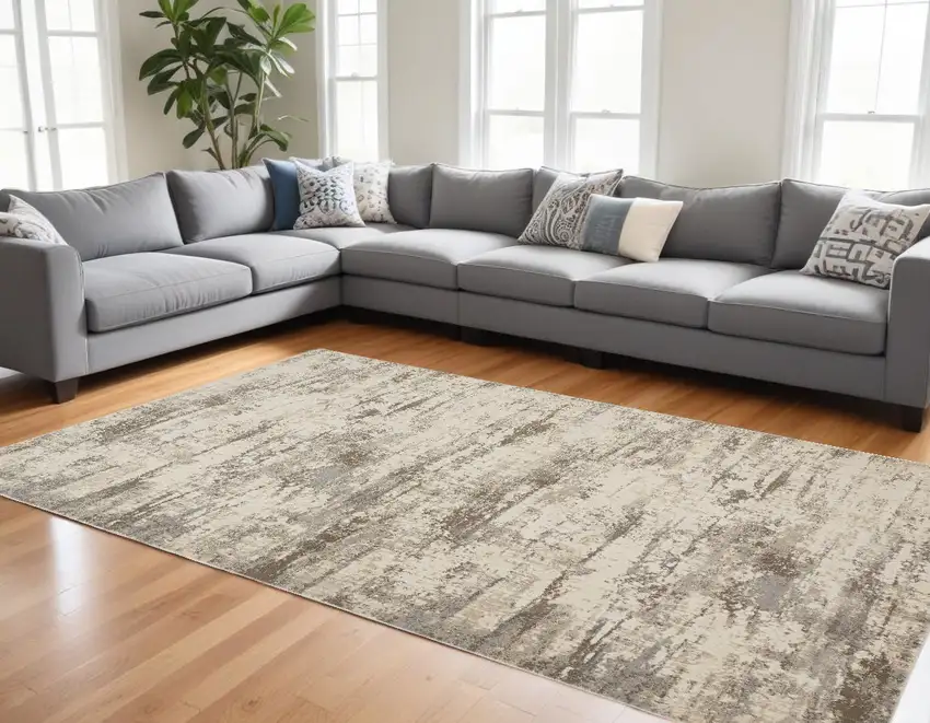 Ivory And Brown Abstract Area Rug Photo 1