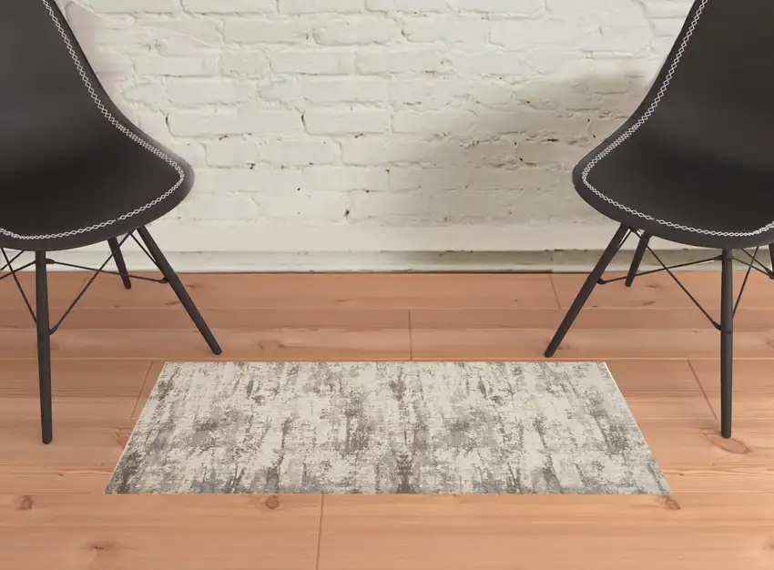 Ivory And Brown Abstract Area Rug Photo 2