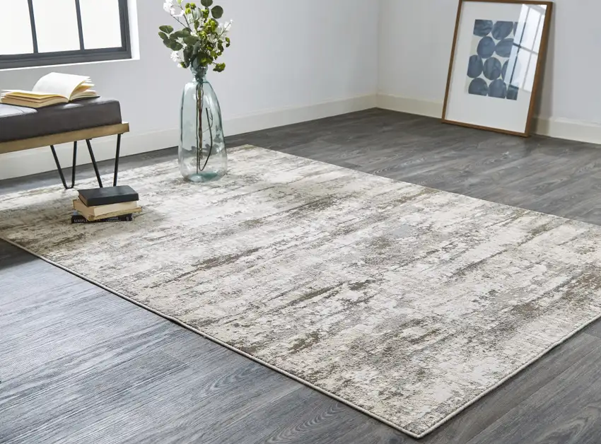 Ivory And Brown Abstract Area Rug Photo 4
