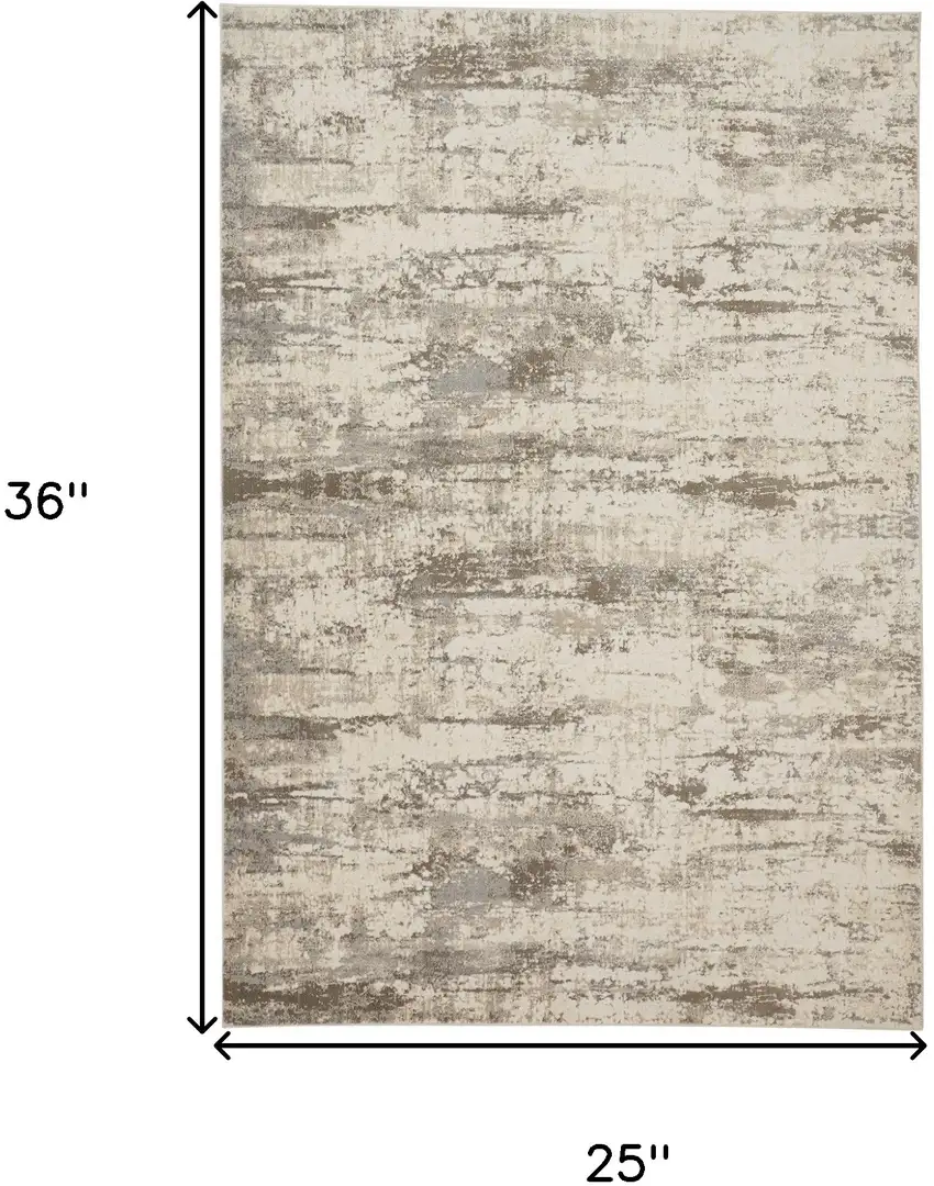Ivory And Brown Abstract Area Rug Photo 6