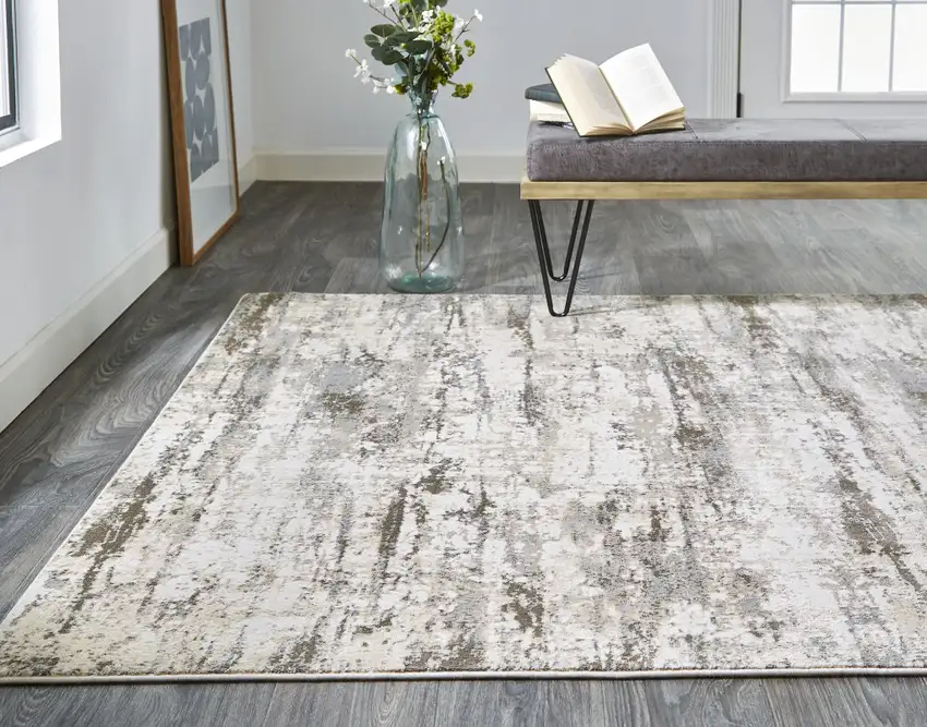 Ivory And Brown Abstract Area Rug Photo 5